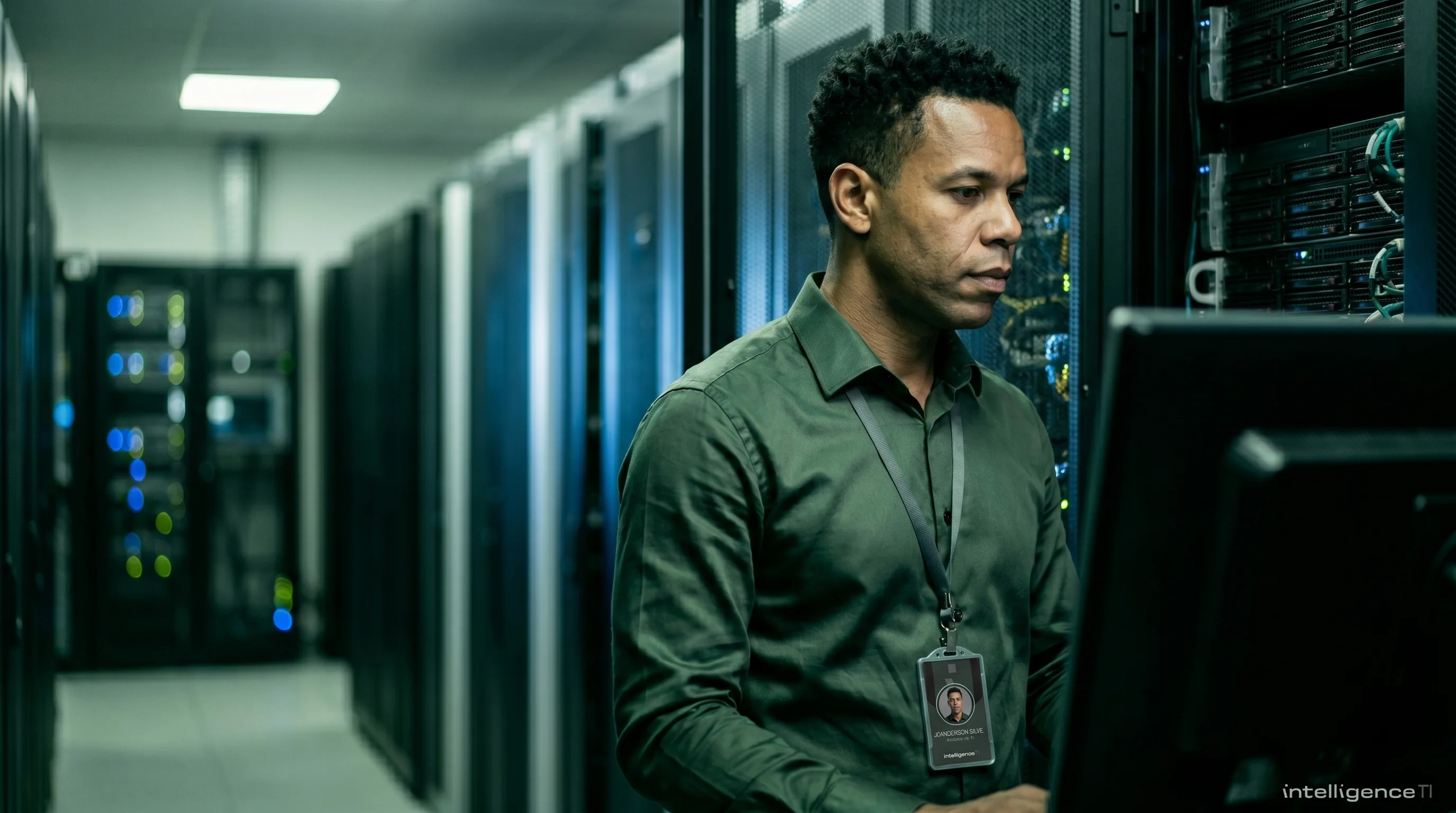 Profissional da Intelligence TI no datacenter