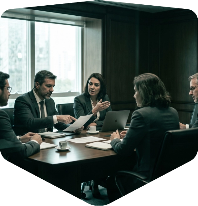 Equipe Intelligence TI reunida em mesa de reunião, em conformidade com as normas ISO